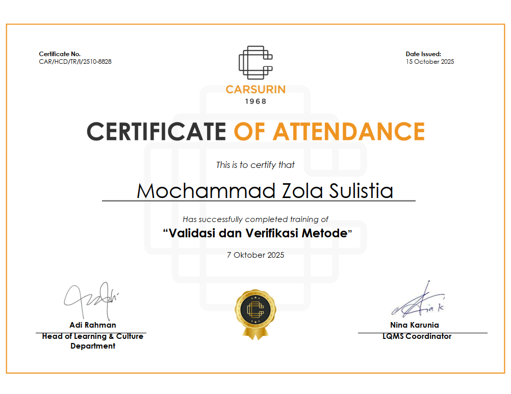 Validasi dan Verifikasi Metode Certificate