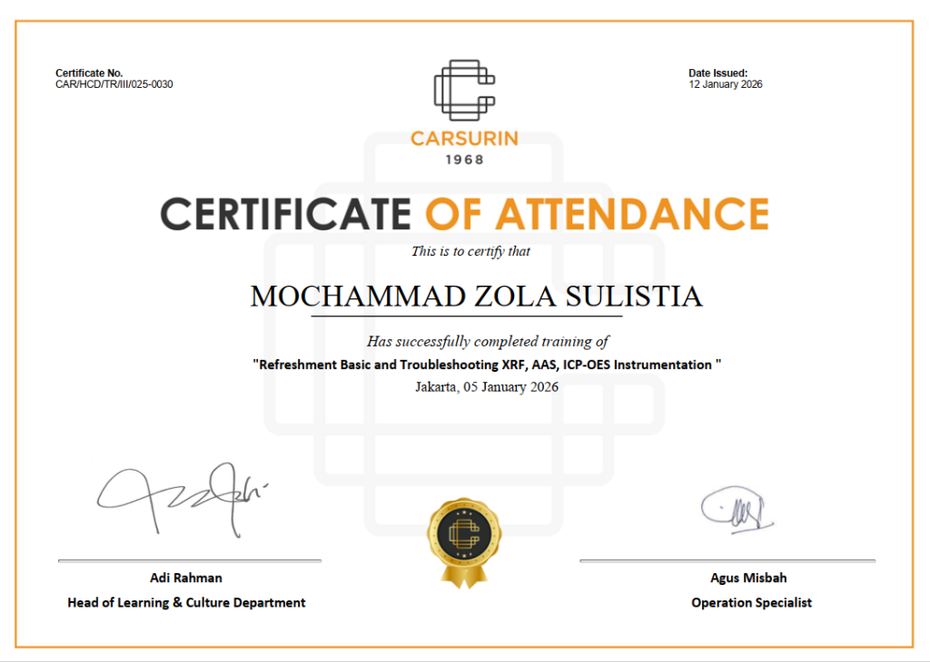 XRF AAS ICP-OES Troubleshooting Certificate
